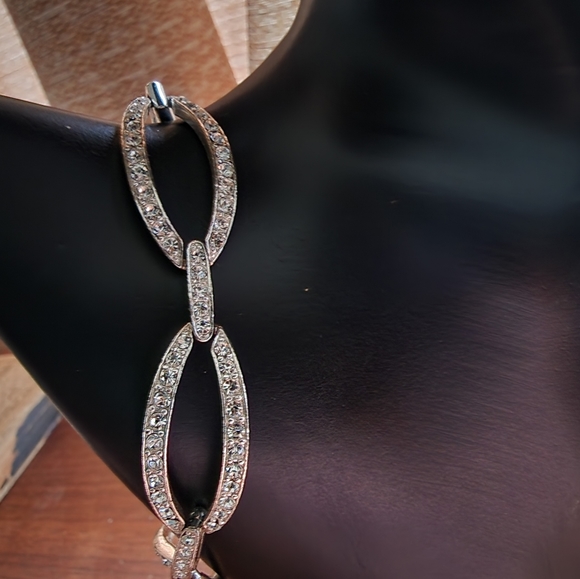 Monet silver plate bracelet with clear rhinestones - Picture 7 of 9